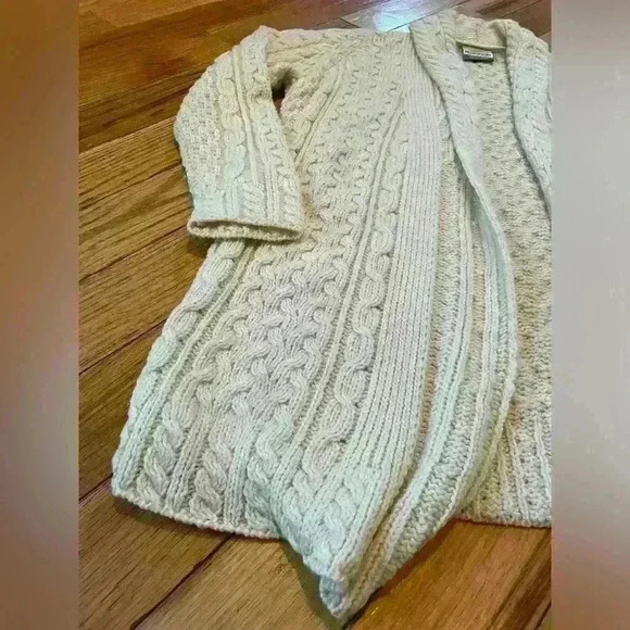 Shannon Woolen Mills Chunky Cable Knit Open Cardigan Sweater Womens Size M Ivory - Picture 8 of 14